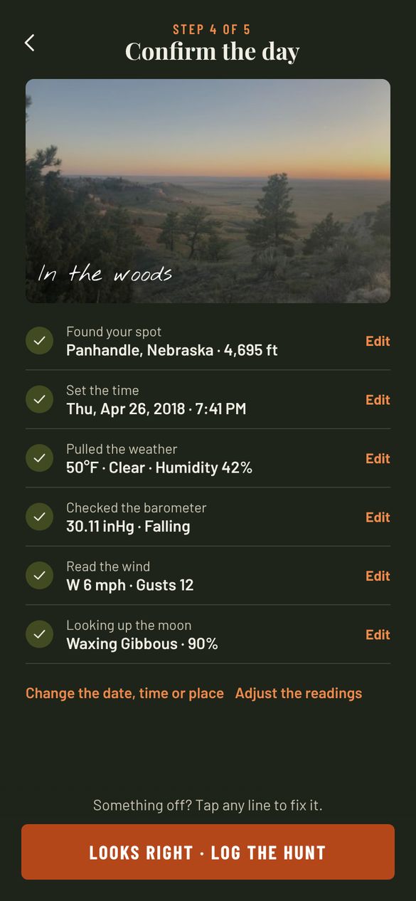 We read the day: Weather, barometer, wind, sun and moon for that exact moment. Tap anything to fix it.
