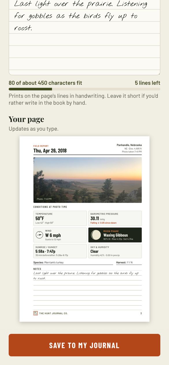 Tell the story: Write a few lines and watch your page fill in.